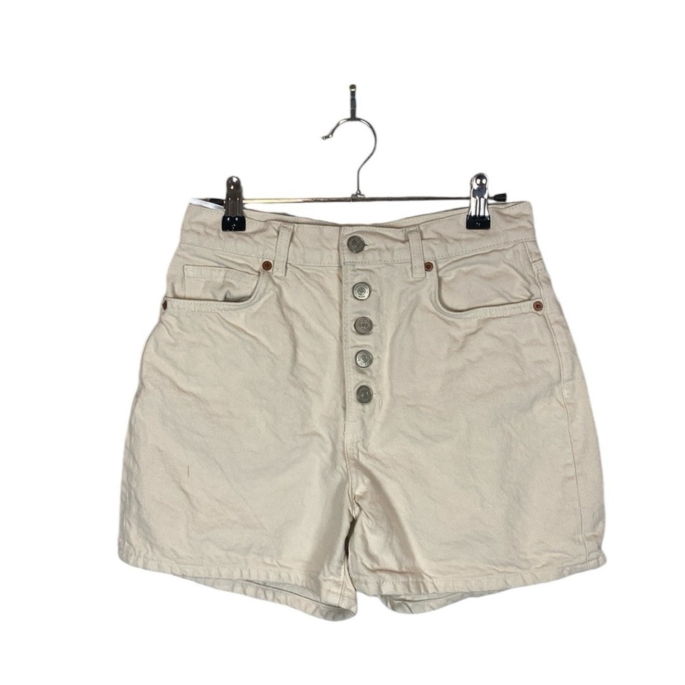 Reformation cream button front denim shorts